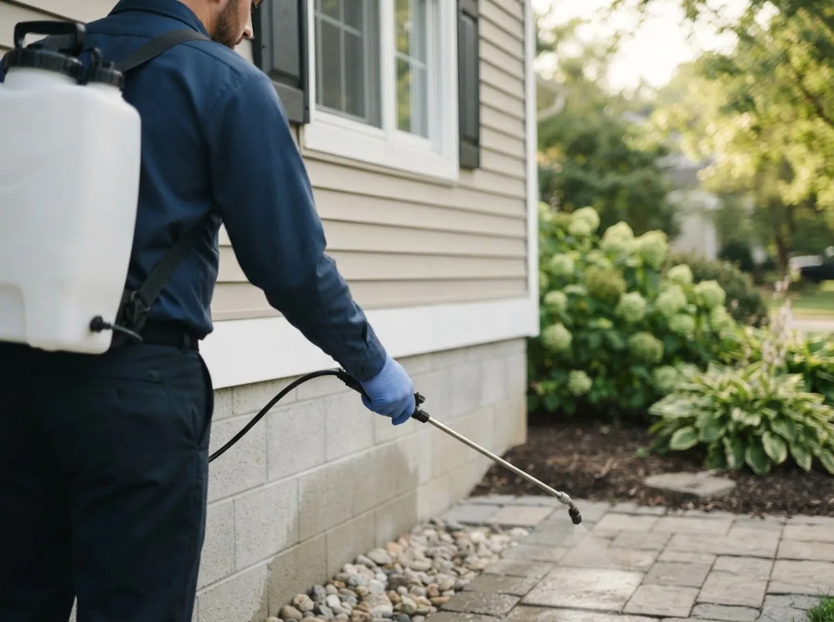 Pest control technician inspecting a home in Callensburg, PA